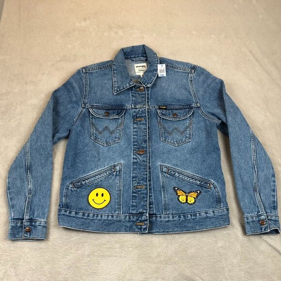 Wrangler Icons Denim Jacket Womens Medium Blue Medium Wash Y2K Casual 124WJ - Picture 14 of 16
